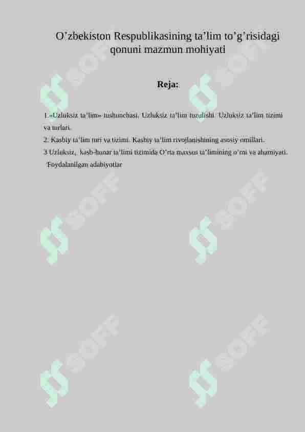 O’zbekiston Respublikasining ta’lim to’g’risidagi qonuni mazmun mohiyati 2