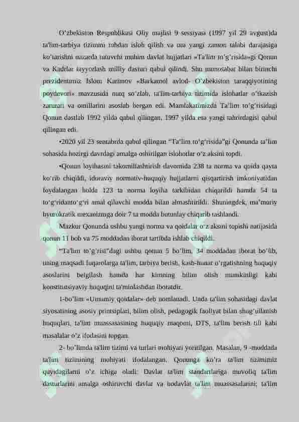 O’zbekiston Respublikasining ta’lim to’g’risidagi qonuni mazmun mohiyati 3
