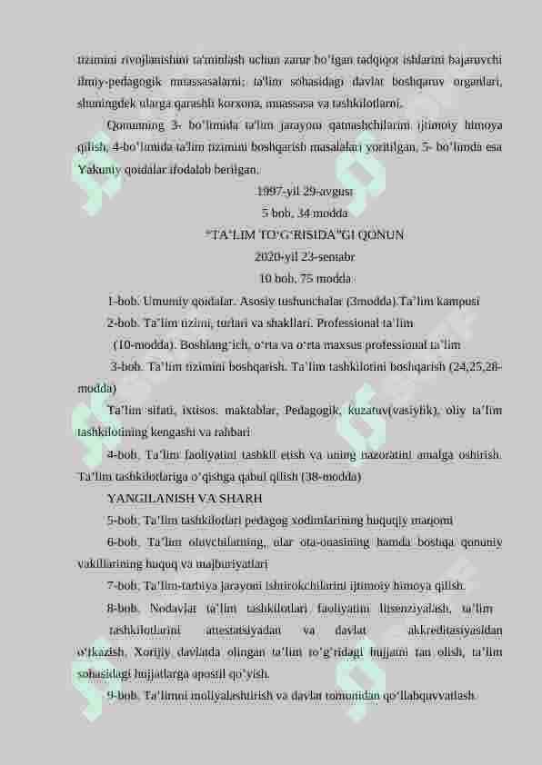 O’zbekiston Respublikasining ta’lim to’g’risidagi qonuni mazmun mohiyati 4
