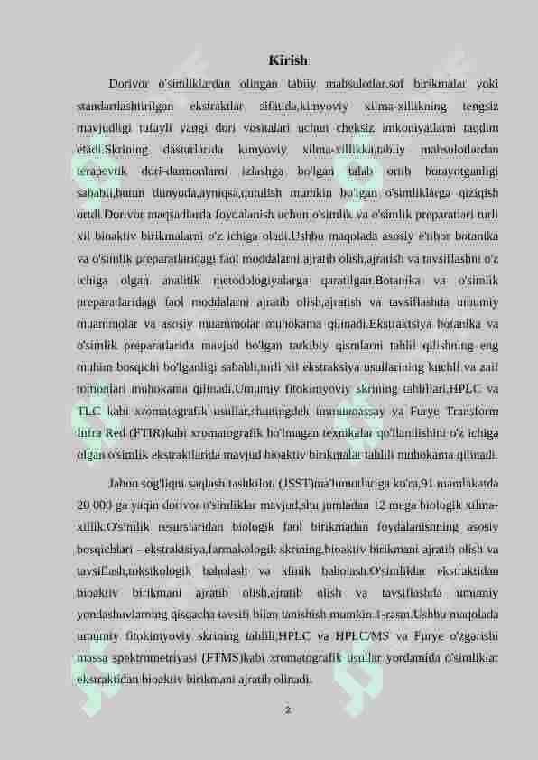 Dorivor o’simliklardan olinadigan biologik faol moddalar va ularni aniqlash usullar 2