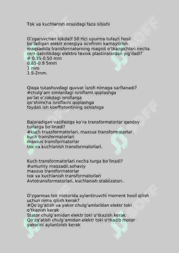 Elеktrotеxnika va elektronika fanidan 300 talik test javoblari bilan 6