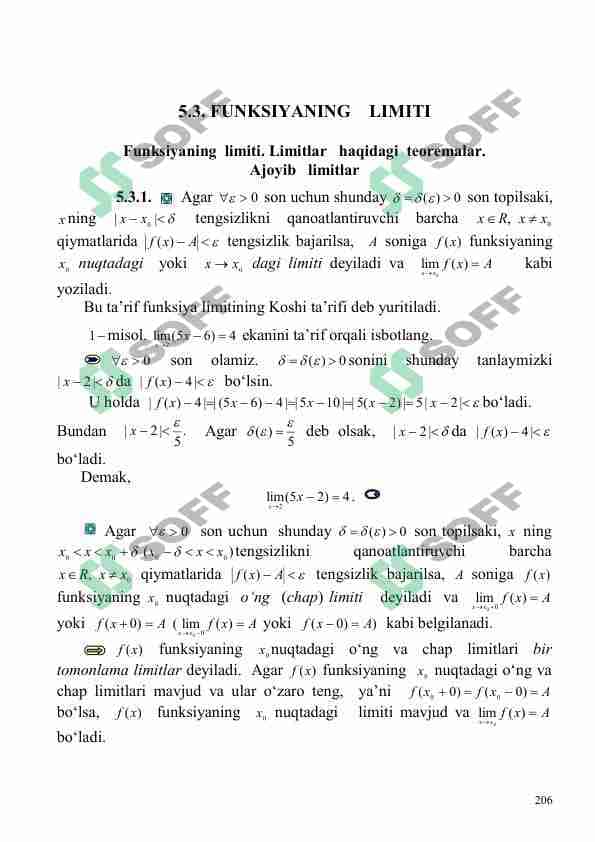 Funksiyaning limiti. Limitlar haqidagi teoremalar. Ajoyib limitlar