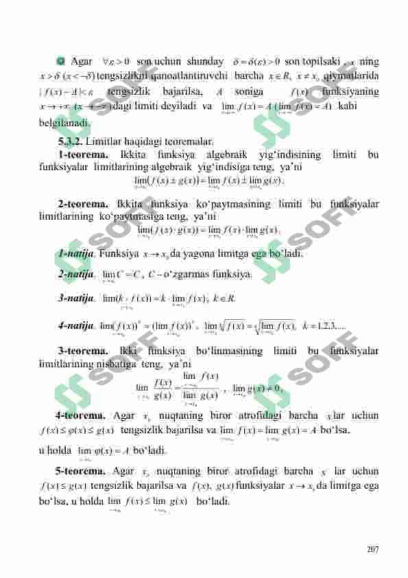 Funksiyaning limiti. Limitlar haqidagi teoremalar.  Ajoyib limitlar 2