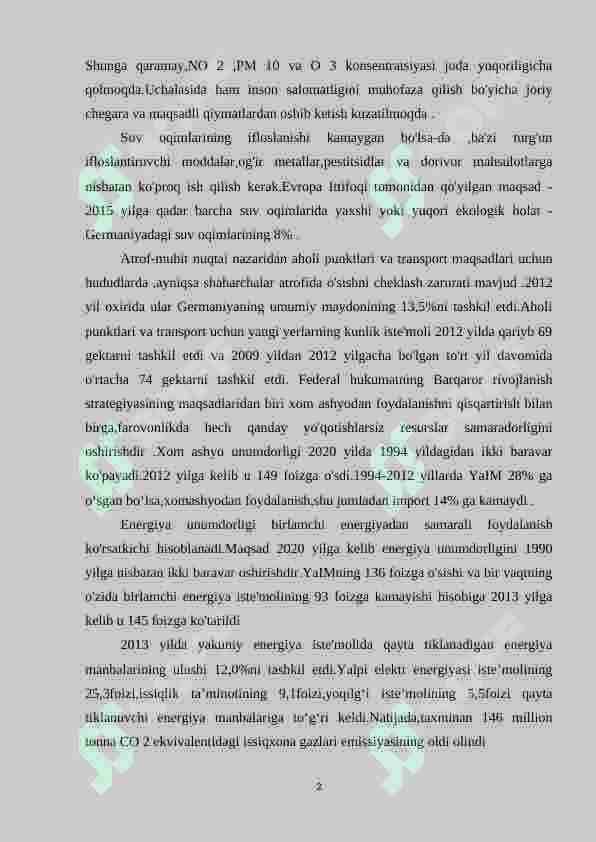 Germaniya Federativ Respublikasi ekologik muammolari va ularning yechimi 2