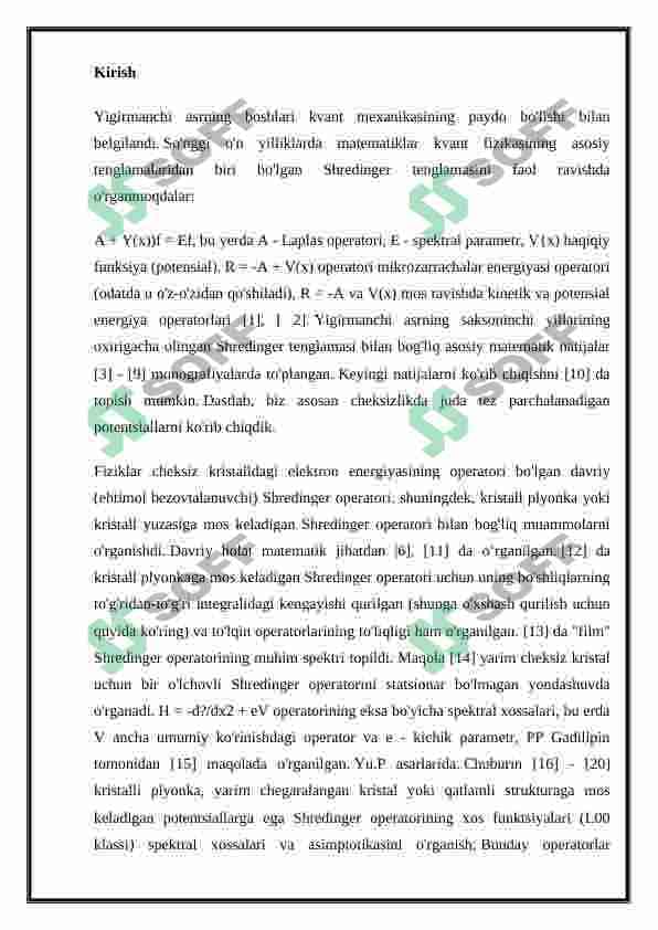 Kristal uchun shredinger tenglamasi adiabatik taqrib 3