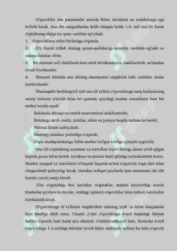 Boshlang'ich sinflarda ona tili darslariga qo'yilgan talablar 2