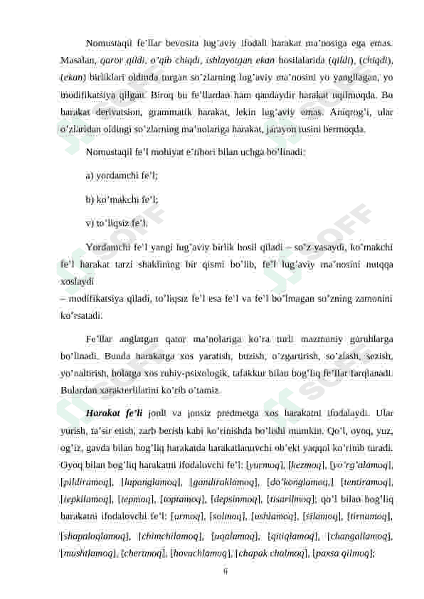 Fe'llarning ma'no turlari va uning ta'lim bosqichlari darsliklarda berilishi 6