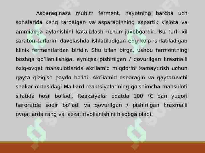 OZIQ-OVQAT SANOATIDA ASPARAGINAZA FERMENTINING QO’LLANILISHIbio 3