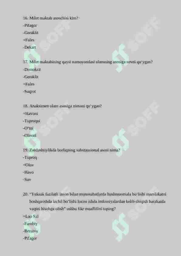 Falsafa fanidan 100 talik test javoblari bilan 4