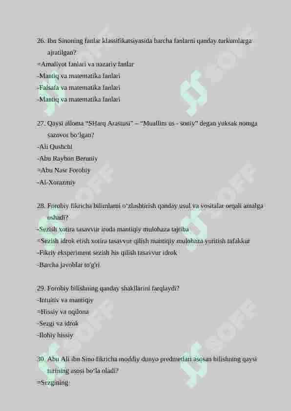 Falsafa fanidan 100 talik test javoblari bilan 6