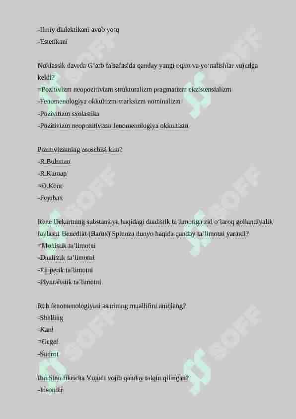 Falsafa fanidan 100 talik test javoblari bilan 8