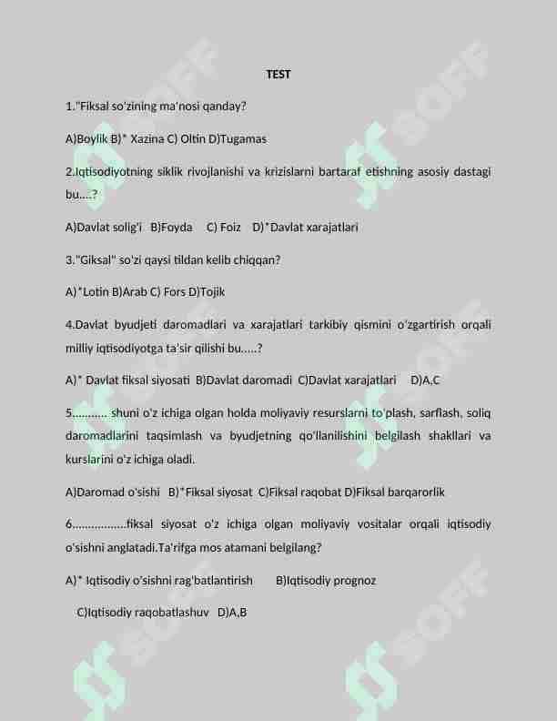 Iqtisodiyot | Test