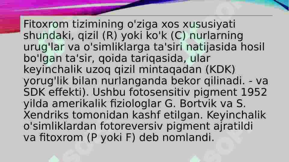 Fitoxrom sistemasi va uning o’simliklarning o’sishi va rivojlanishidagi o’rni 4