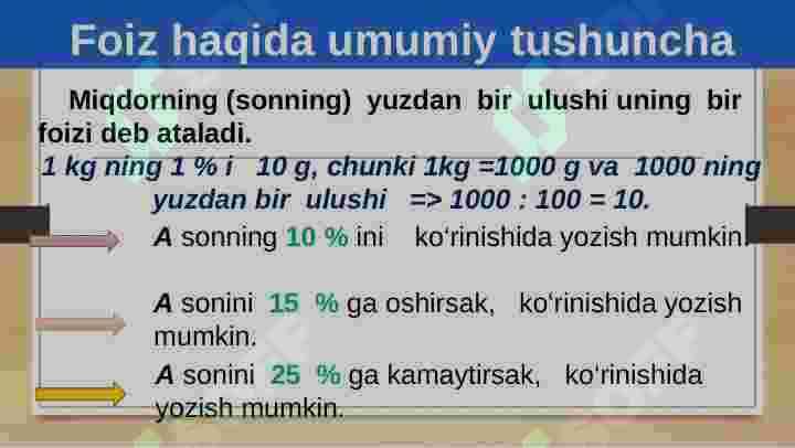 Foizlar va foizga doir turli matnli masalalarni yechish 2