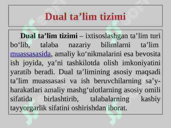 Fransiya dual talimi tizimining "Dual bosqichi" xususiyatlari 3