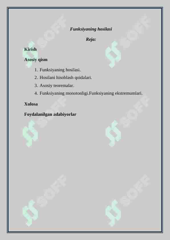 Funksiyaning hosilasi
