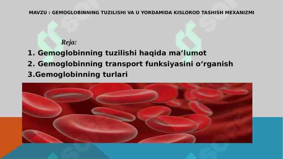 Gemoglobinning tuzilishi va u yordamida kislorod tashish mexanizmi