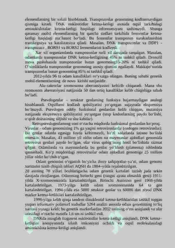 Gen. Genlar tuzilishi, genomlar xilma-xilligi va genetik taxlil 2