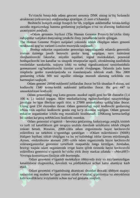 Gen. Genlar tuzilishi, genomlar xilma-xilligi va genetik taxlil 4