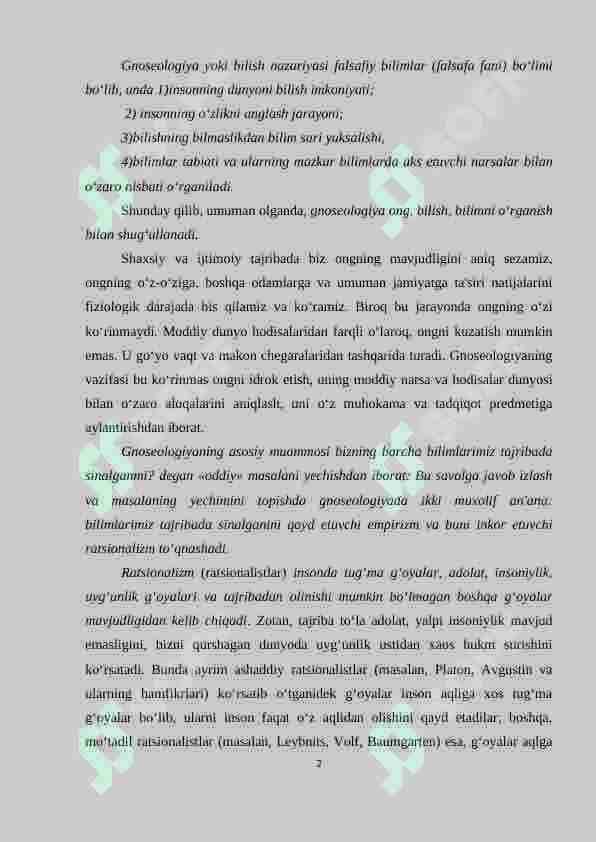 Gnoseologiya-bilishni o’rganuvchi falsafaning sohasi 2