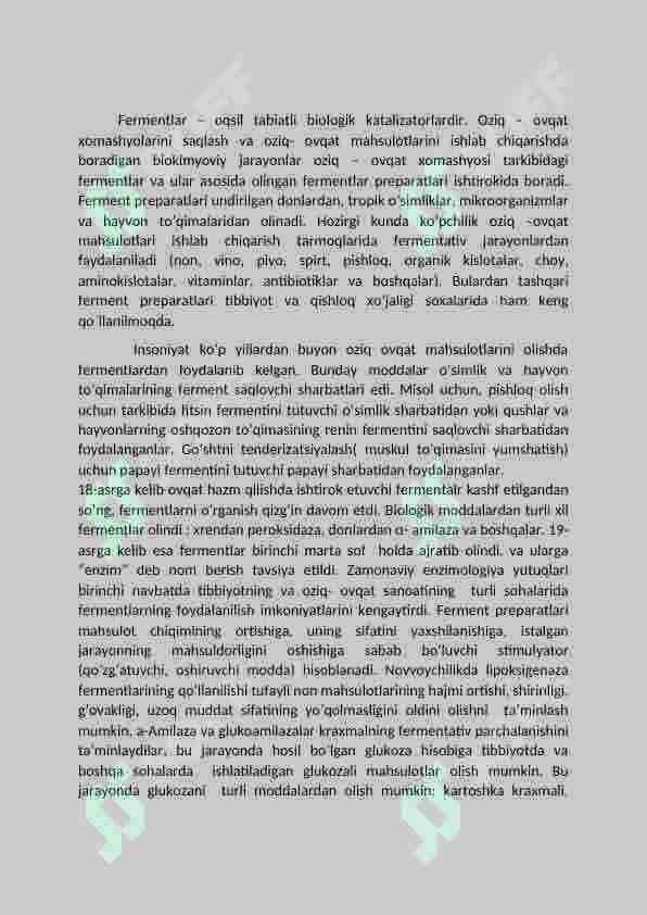 Fermentlarning oziq-ovqat sanoatida qo‘llanishi. Papain. 2