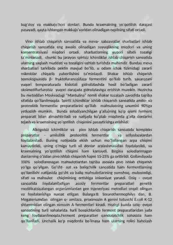 Fermentlarning oziq-ovqat sanoatida qo‘llanishi. Papain. 3