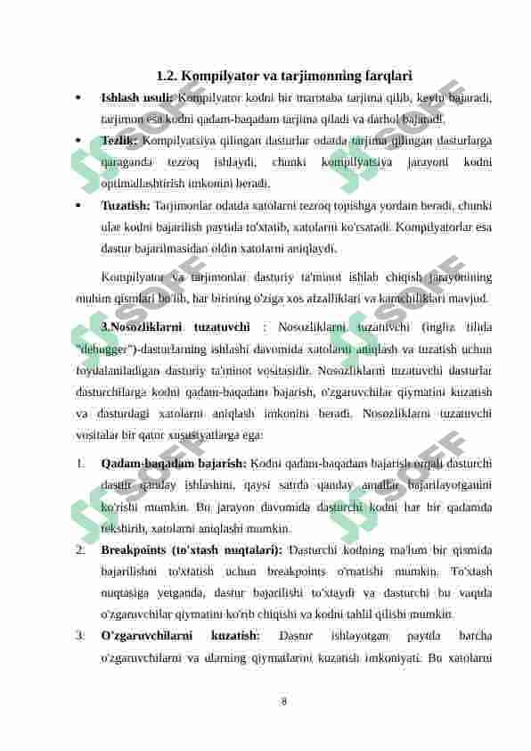 Dasturlar ishlab chiqishda IDE muhitlari 8