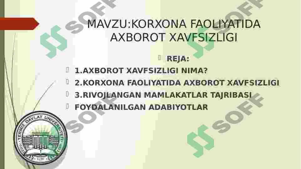 KORXONA FAOLIYATIDA AXBOROT XAVFSIZLIGI 2