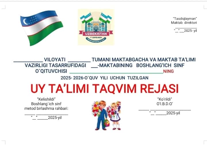 2-sinf uy ta'limi taqvim rejasi 1