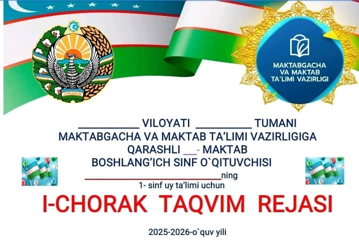 1 - sinf uy ta'limi taqavim rejasi 1