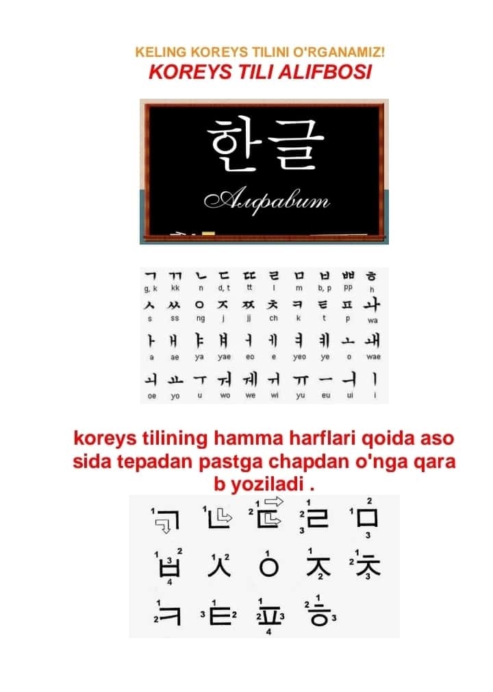 Koreys tili Alifbosi 1