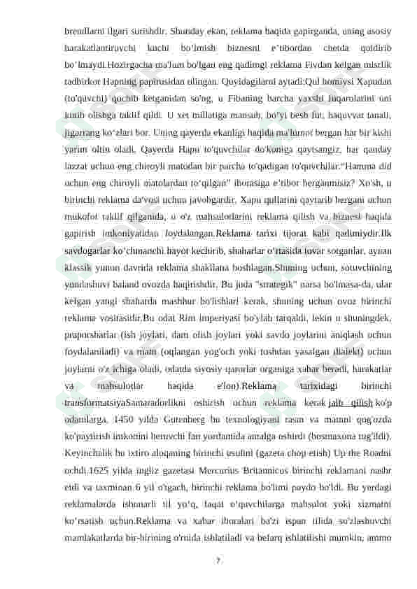 Reklama-korxona marketingning asosiy vositalaridan biri sifatida. 7