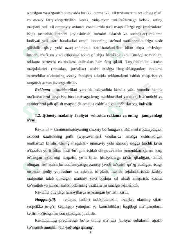 Reklama-korxona marketingning asosiy vositalaridan biri sifatida. 8