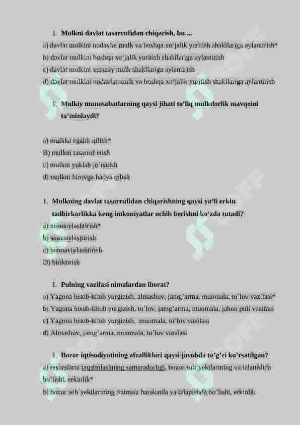 Iqtisodiy rivojlanish fanidan test savollari (200 ta), javoblari bilan 3