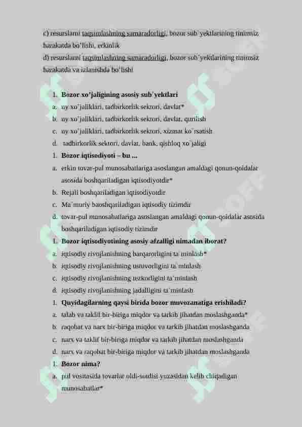 Iqtisodiy rivojlanish fanidan test savollari (200 ta), javoblari bilan 4