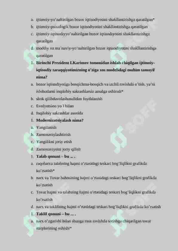 Iqtisodiy rivojlanish fanidan test savollari (200 ta), javoblari bilan 6