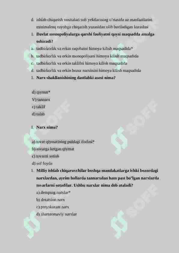 Iqtisodiy rivojlanish fanidan test savollari (200 ta), javoblari bilan 8