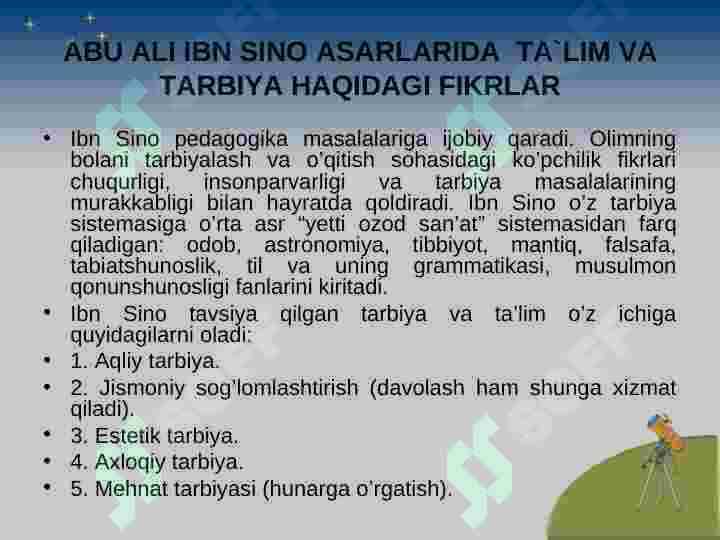 Ibn Sinoning asariy faoliyatiga oid asarlar annotasiyasini tuzish 4