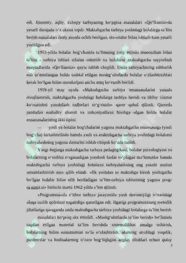 O'zbekistonda maktabgacha ta'limning vujudga kelishi va taraqqiyot bosqichlari 7