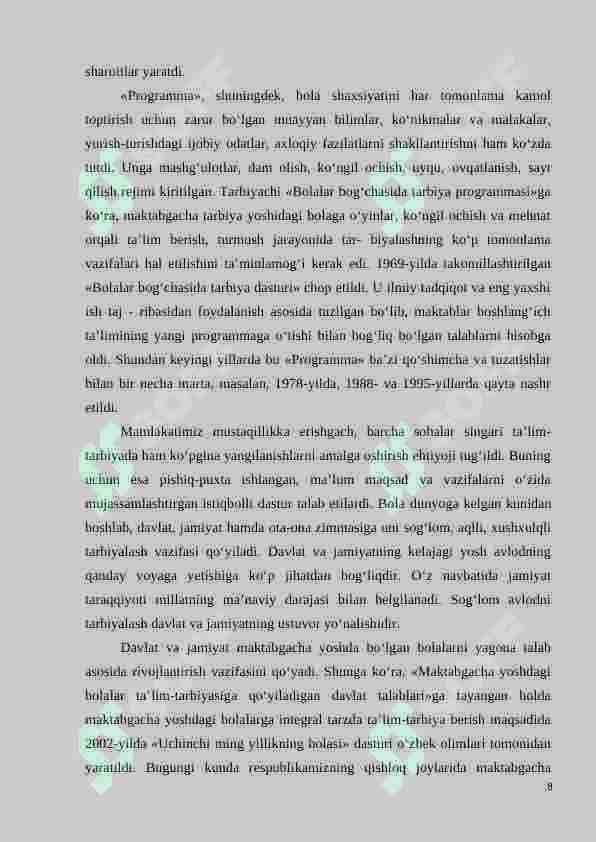 O'zbekistonda maktabgacha ta'limning vujudga kelishi va taraqqiyot bosqichlari 8
