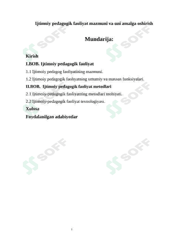 Ijtimoiy pedagogik faoliyat mazmuni va uni amalga oshirish mavzusidagi 2