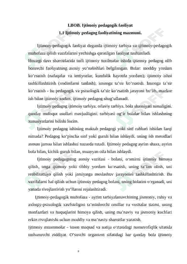 Ijtimoiy pedagogik faoliyat mazmuni va uni amalga oshirish mavzusidagi 7