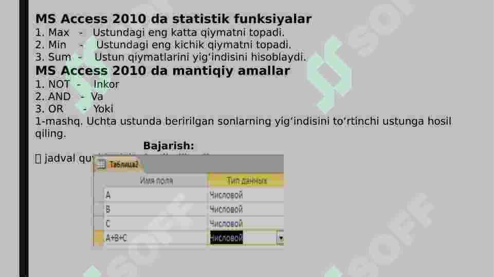 MS ACCES 2010 DA MATEMATIK AMALLARNI BAJARISH 4