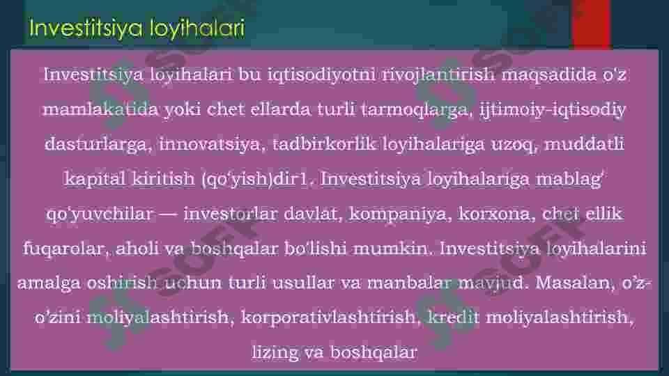 Investitsiya loyihalarini moliyalashtirish tarkibida byudjet mablag’larining  o’rni va ahamiyati 3