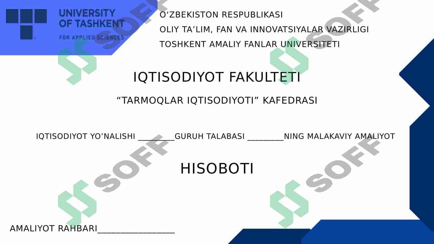 Yozgi amaliyot. Maktabgacha ta'lim muassasasida. Buxgalteriya bo'limi. Iqtisod yo'nalishi 1