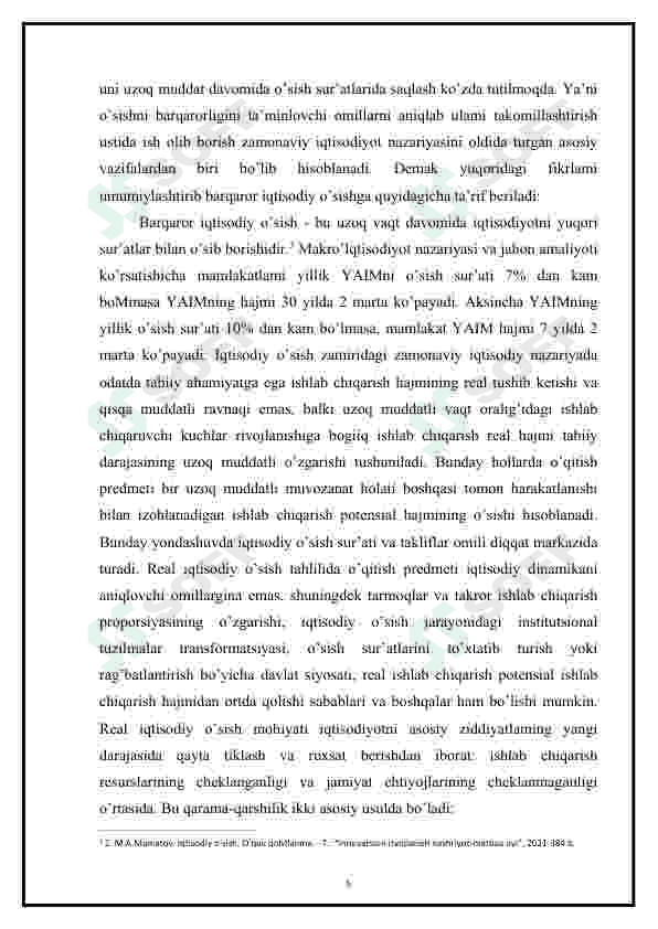 Iqtisodiy o'sishning hozirgi zamon shakli va uning yangicha sifati 6