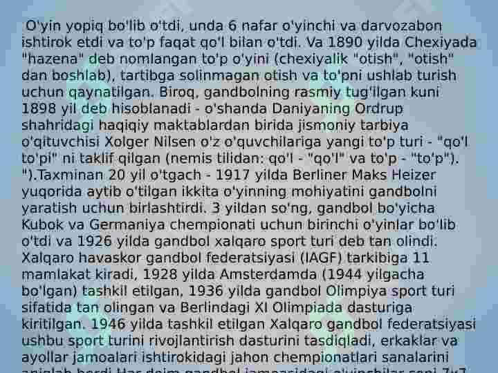 Gandbol  sport  o’yin  qoidalari 4