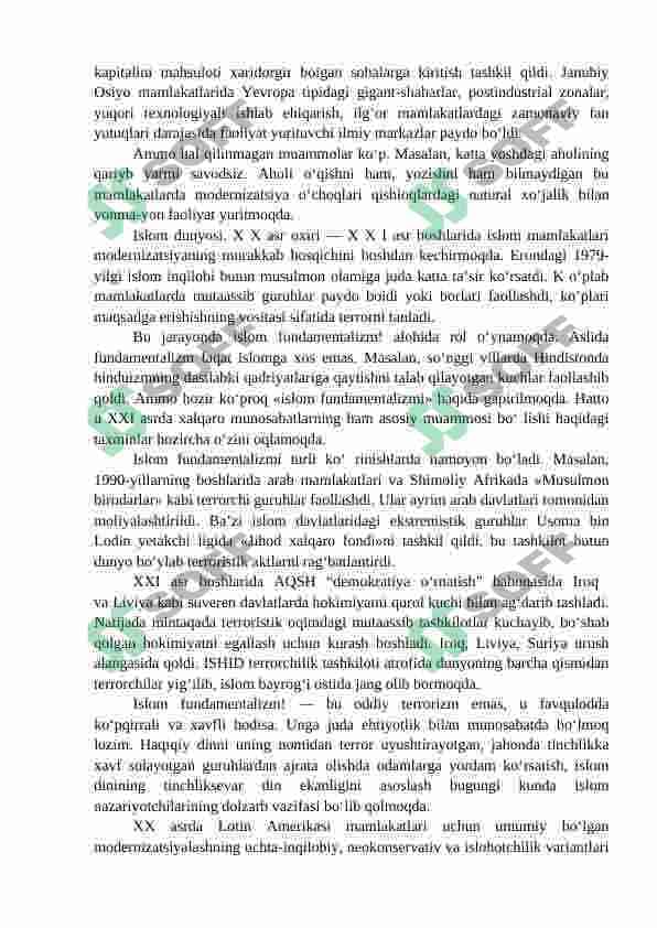 OSIYO, AFRIKA VA LOTIN AMERIKASI MAMLAKATLARI SIYOSIY, IJTIMOIY- IQTISODIY RIVOJINING ASOSIY YO‘NALISHLARI 2