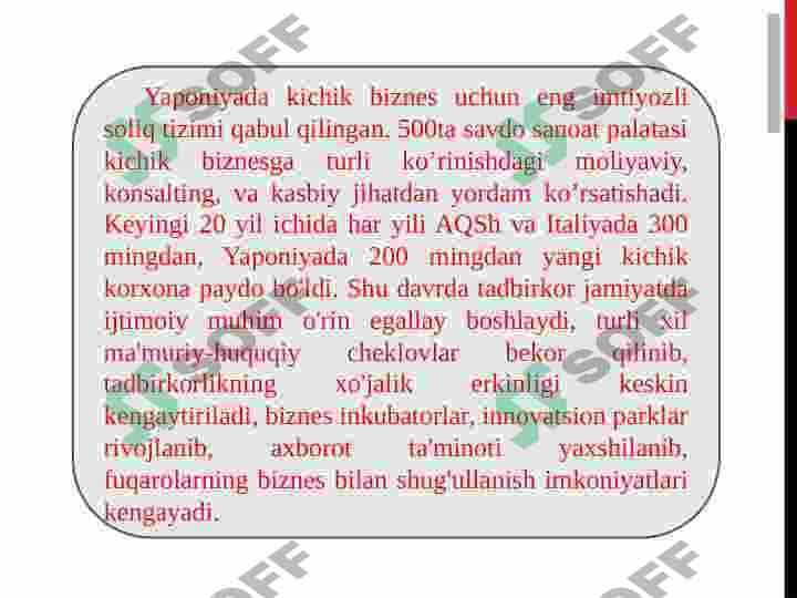 RIVOJLANGAN MAMLAKATLAR BIZNESINING O'ZIGA XOS TOMONLARI VA ULARDAN MAMLAKATIMIZ BIZNES VA TADBIRKORLIGINI RIVOJLANTIRISHDA OQILONA FOYDALANISH 6