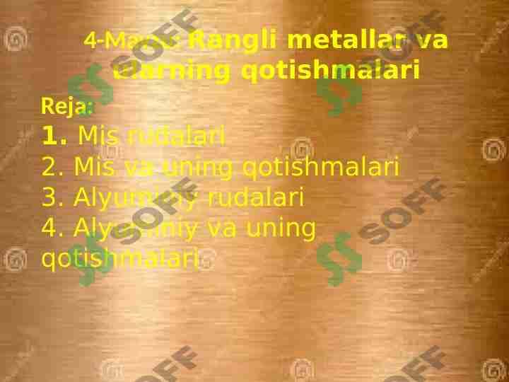 Rangli metallar va ularning qotishmalari